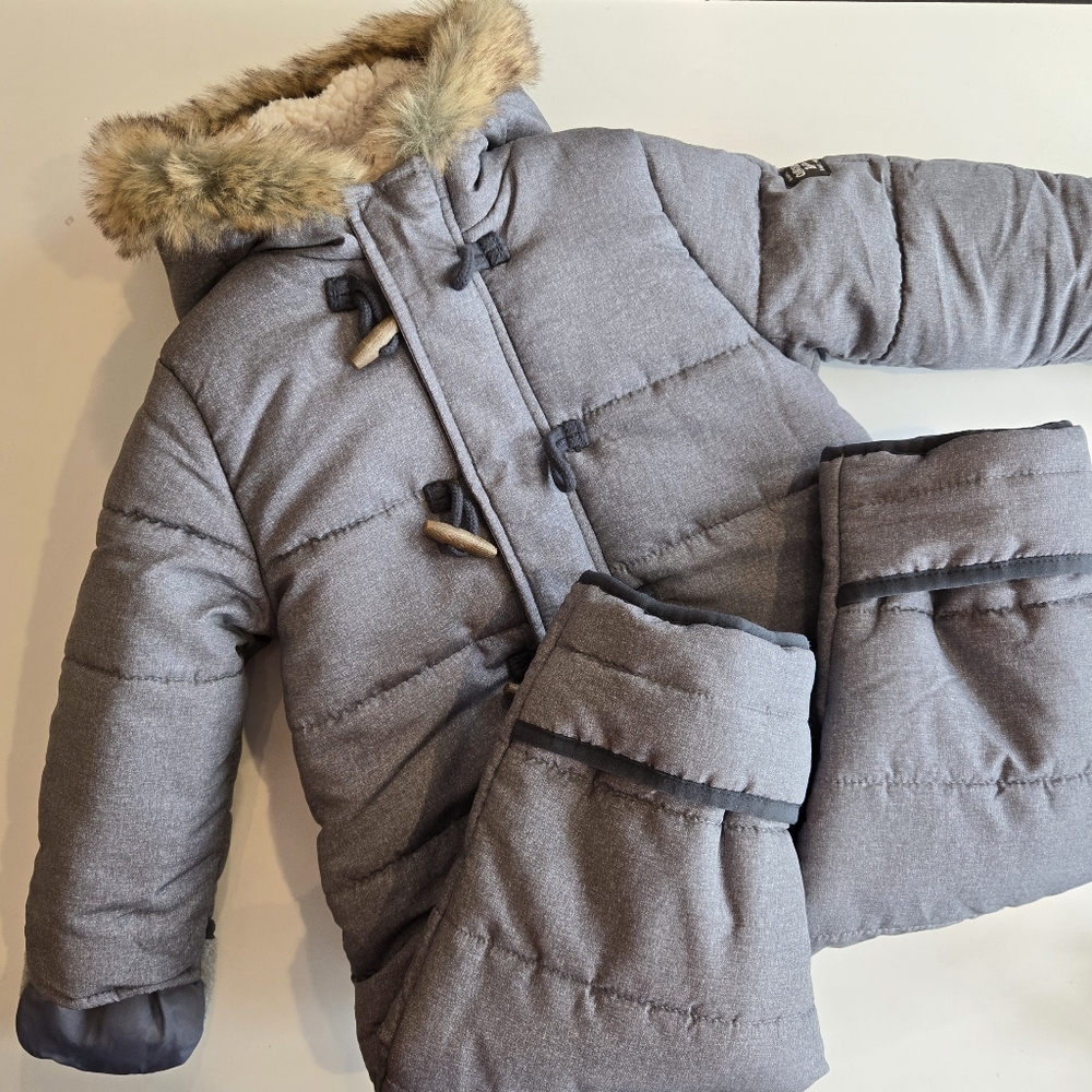 Oshkosh Gray Puffer Snowsuit with Faux Fur Trim 18m
